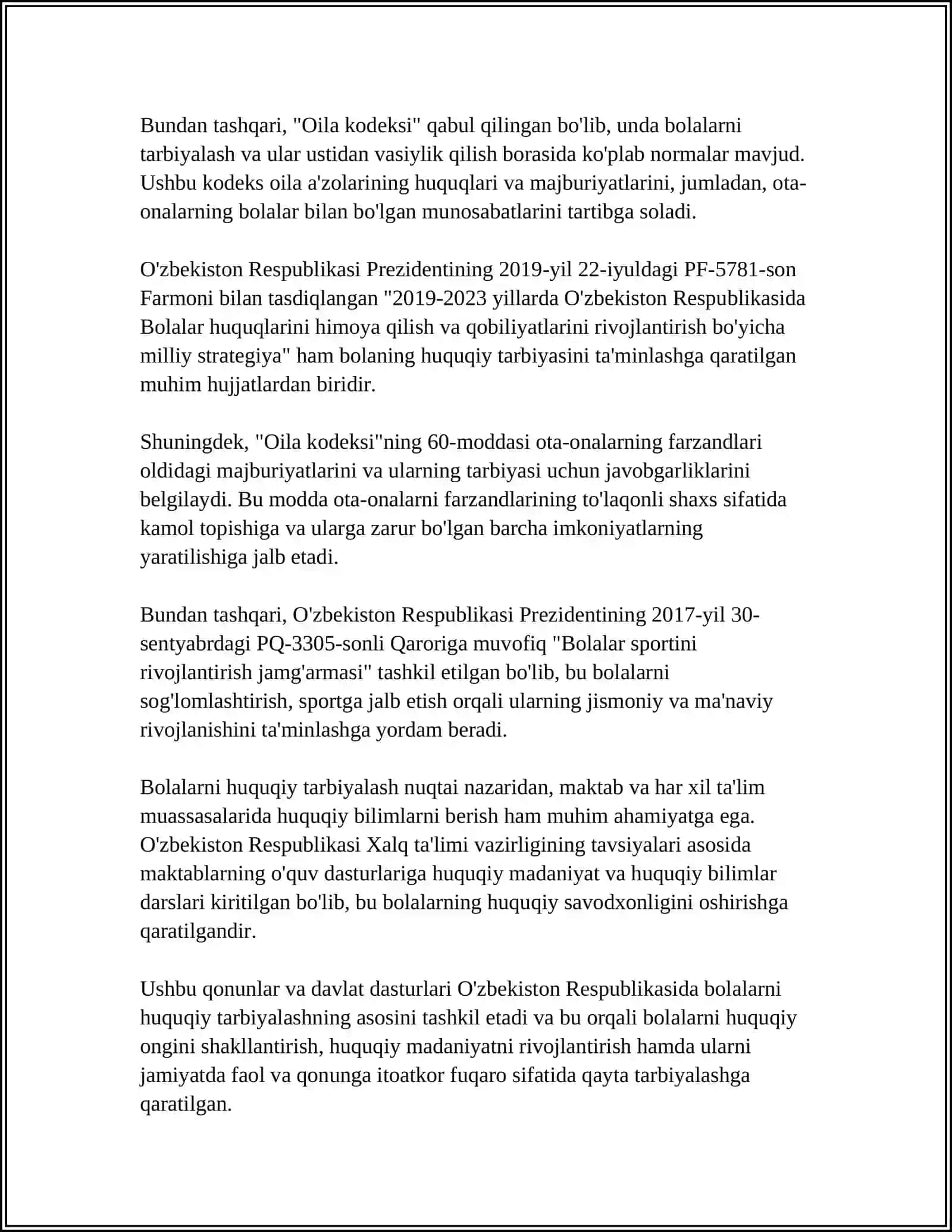 BOLALARNI HUQUQIY TARBIYALASHDA QONUN HUJJATLARIDAN FOYDALANISH 4