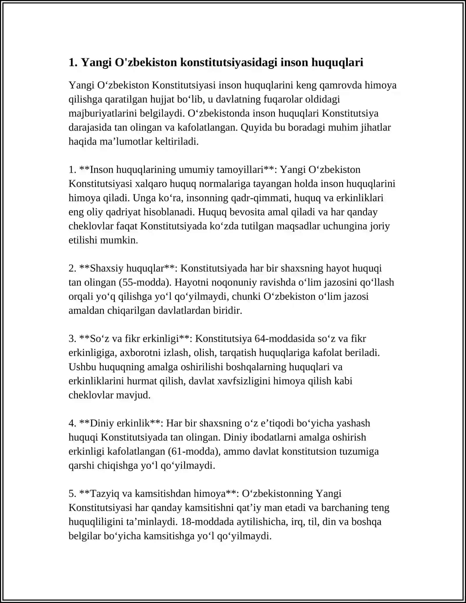 YANGI O'ZBEKISTONDA INSON HAQ-HUQUQLARI VA ERKINLIKLARI KAFOLATINING YARATILISHI 4