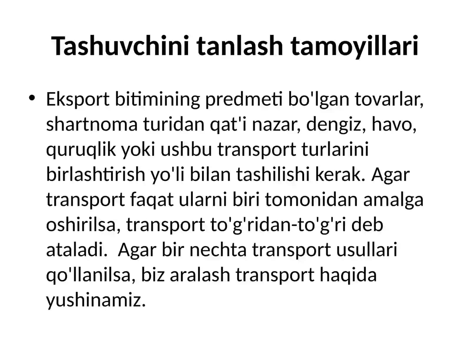 Tashqi savdo operatsiyalarida transpoert-ekspeditorlik xizmatlarini tashkil etish 4