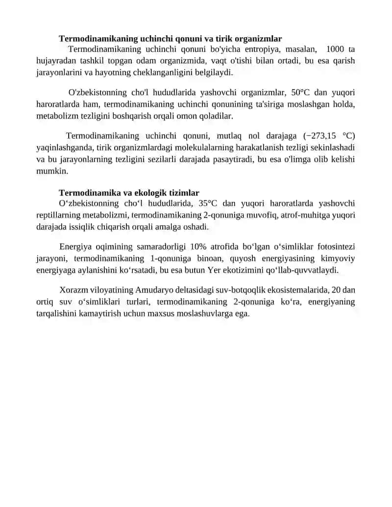Termodinamika qonunlarni tirik organizmlarga tasiri 4