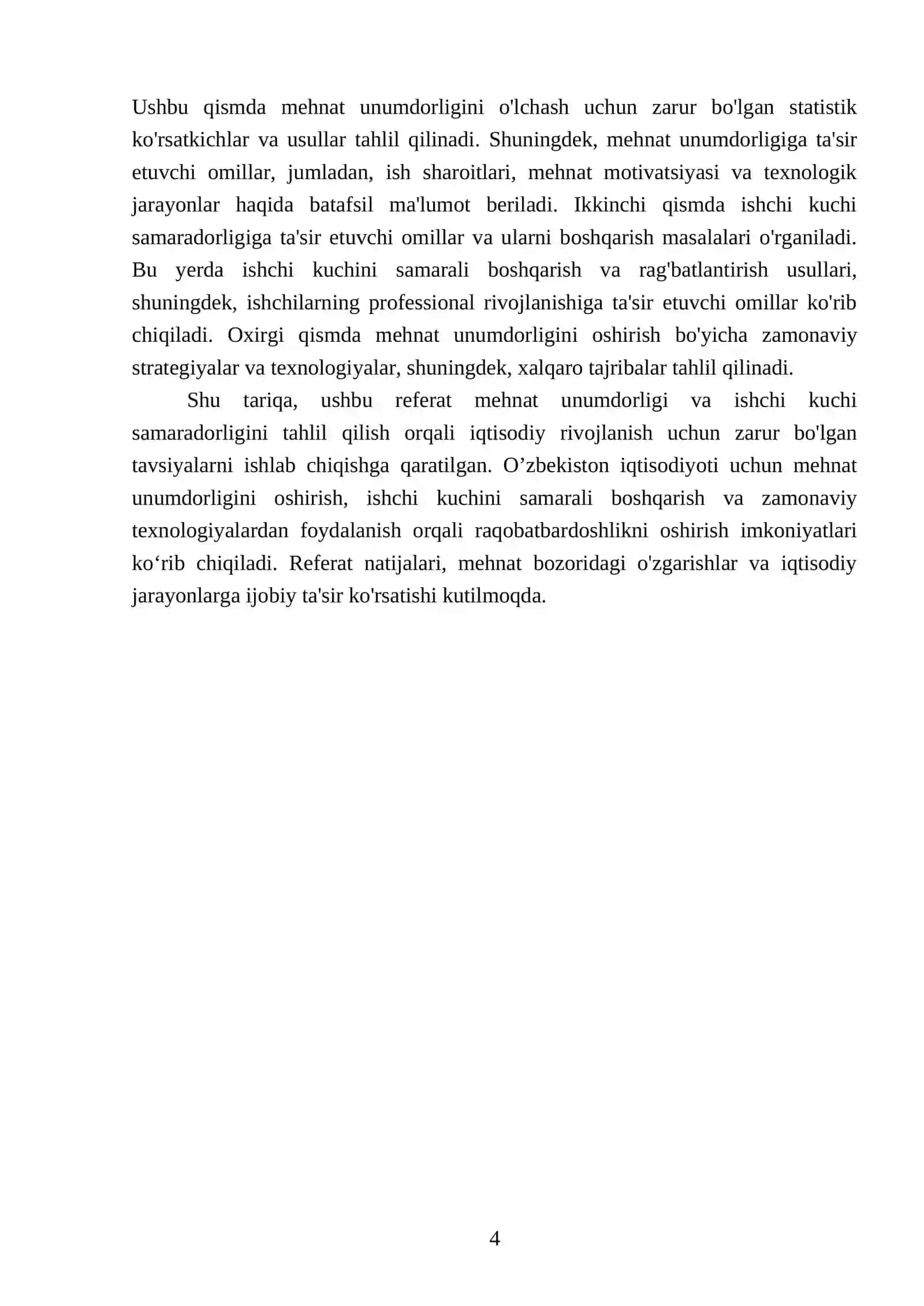 Mehnat unumdorligi va ishchi kuchi samaradorligining operatsion tahlili 4