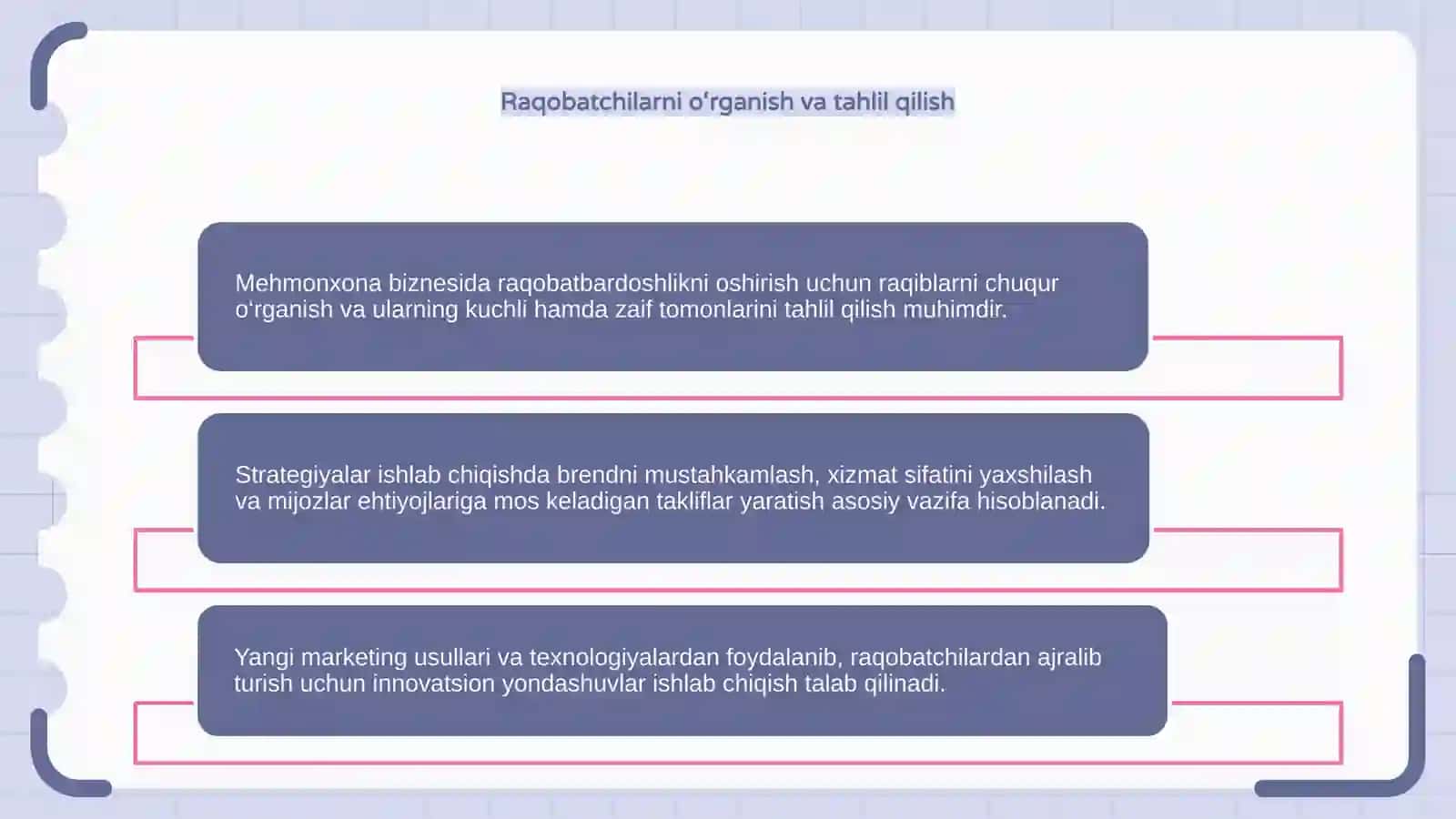 Mehmonxona biznesida raqobatbardoshlikni oshirish bo’yicha strategiyalar ishlab chiqish 4