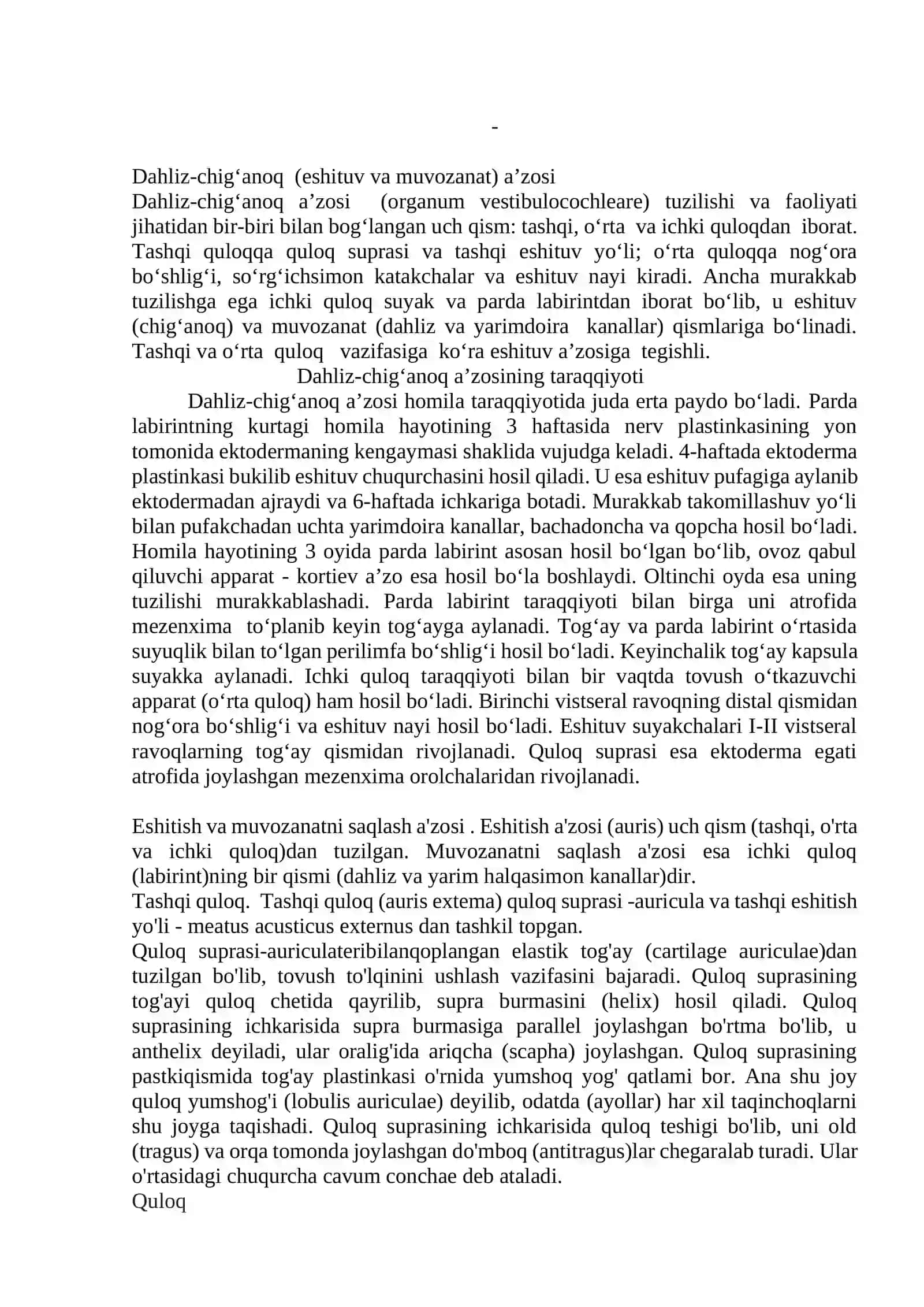 Eshitish analizatori. Tashqi, o‘rta va ichki quloq hamda ularning tuzilishi Teri, hid bilish ta’m bilish a’zolarining tuzilishi 4