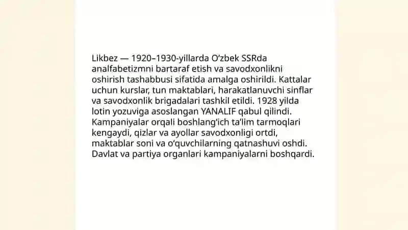 1924-1991 yillarda Oʻzbekistonda taʼlim tizimi va pedagogik fikrlar 4