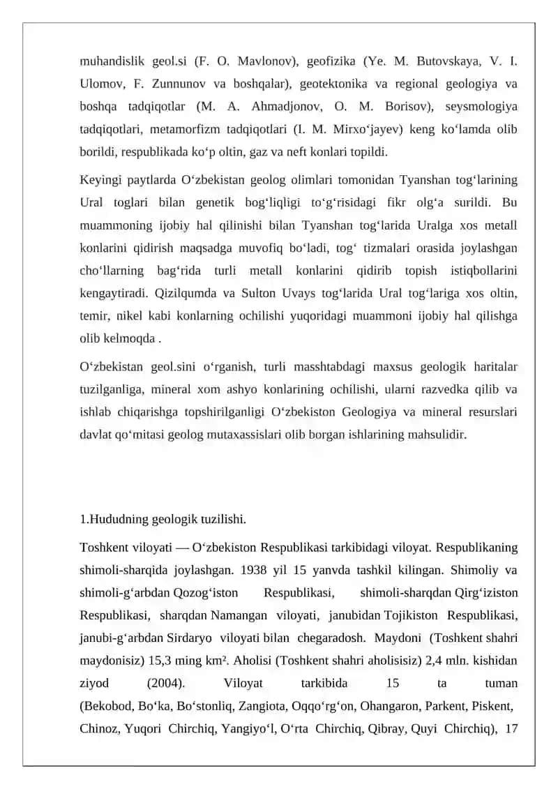 Toshkent viloyati Quyi CHirchiq tumani muhandis geologik sharoitini o’rganish 4