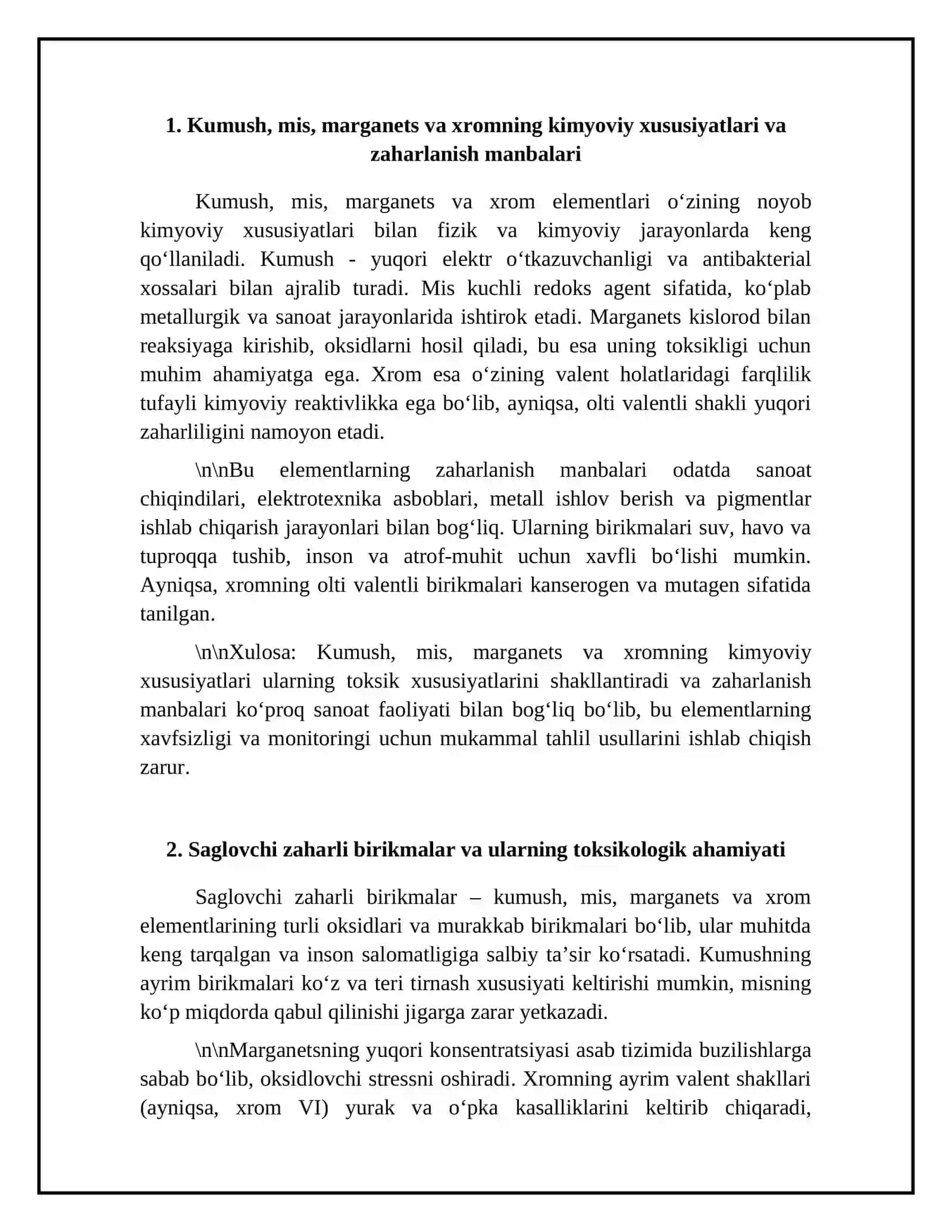 Kumush, mis, marganets, xrom elementlarini saglovchi zaharli birikmalar, ulami toksikologik ahamiyati 4