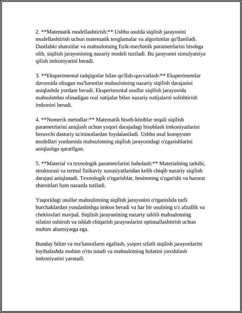 PRESLANAYOTGAN MAHSULOTNI NAZARIY VA AMALIY SIQILISH DARAJASINI 4