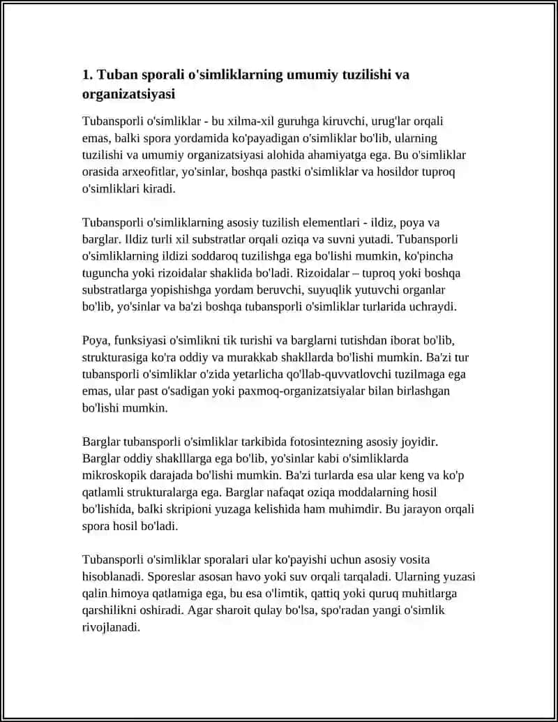 Tuban sporali o'simliklarning tuzilishi, ko'payishi va ahamiyati 4