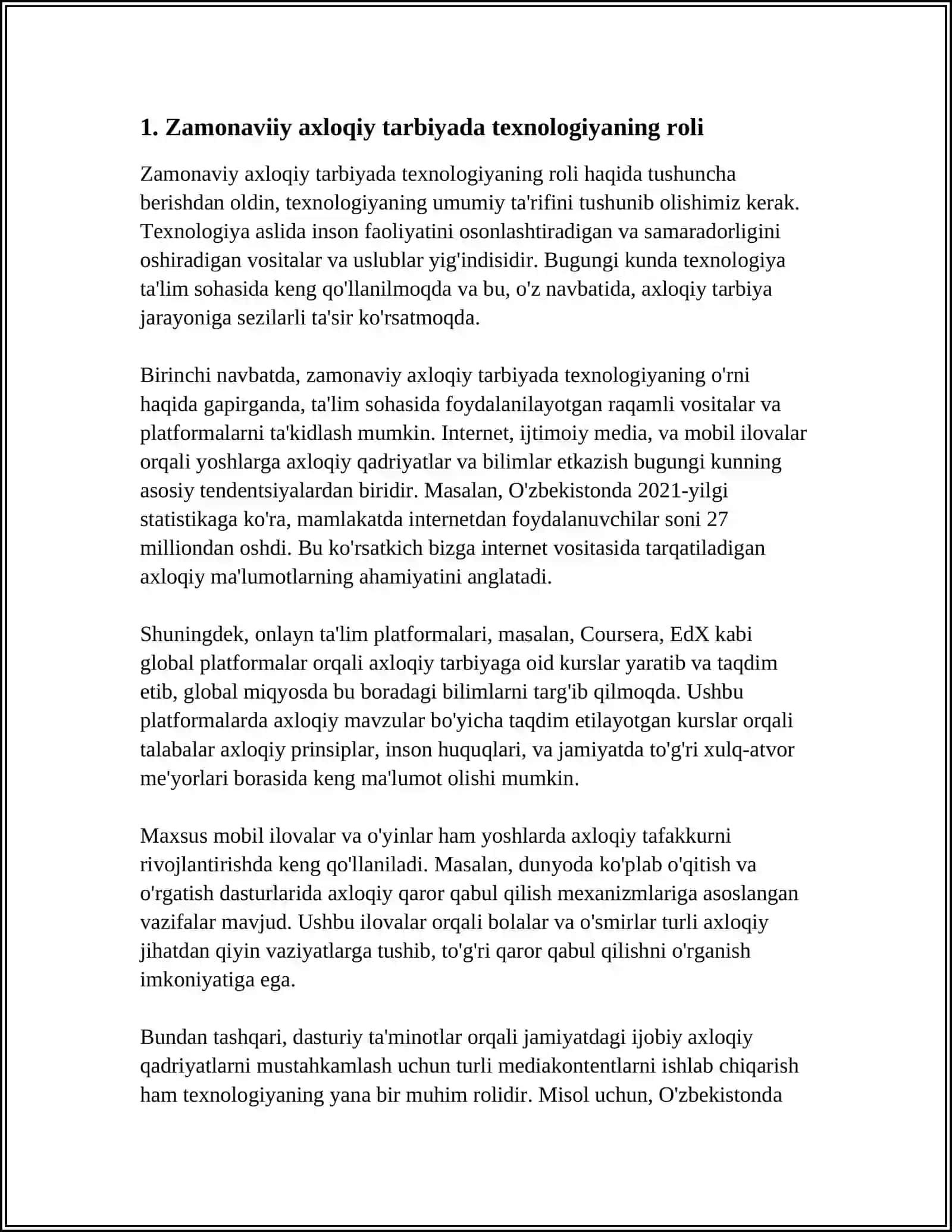 "ZAMONAVIY AXLOQIY TARBIYANING YUTUQLARI VA KAMCHILIKLARI" 4