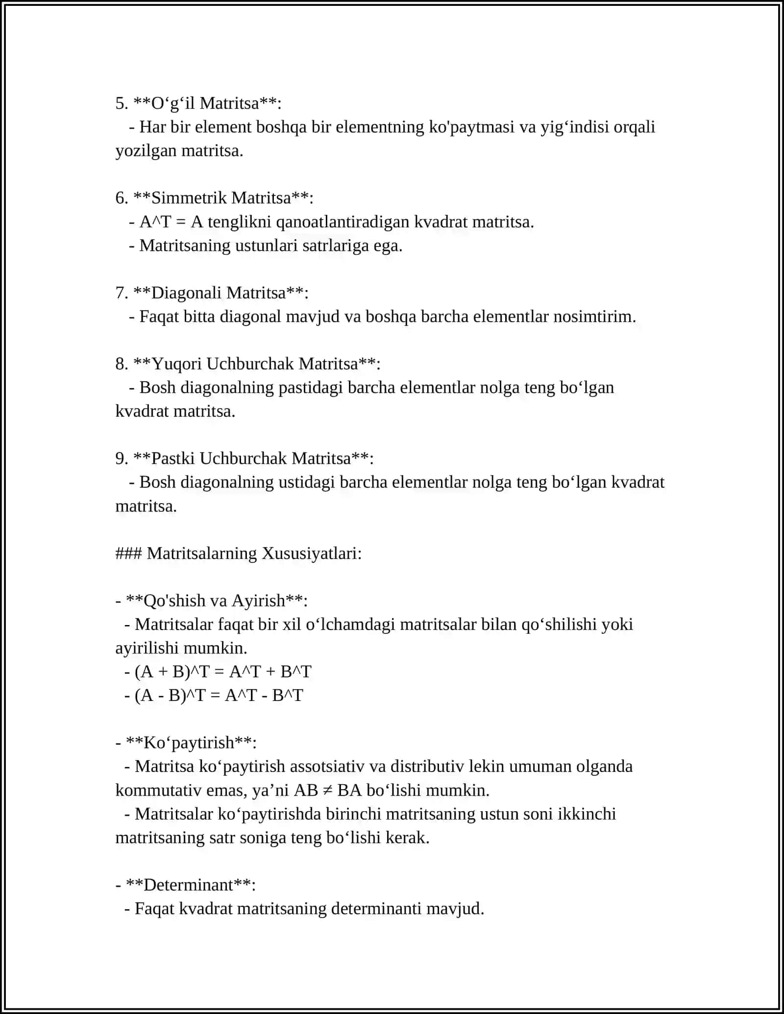 MATRITSA VA ULAR USTIDA AMALLAR 4
