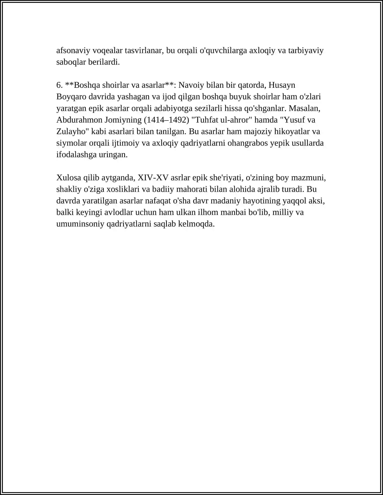XIV-XV ASIRLARDA EPIK SHE'RIYATI TAKOMILI.XIV-XV ASIRLAR ÕZBEK ADABIYOTIDA LIRIK TARAQIYOTI 4