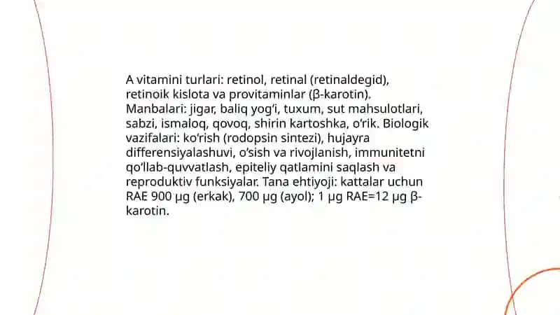 Vitamin guruhlarining umumiy tasnifi va ta'rifi 4