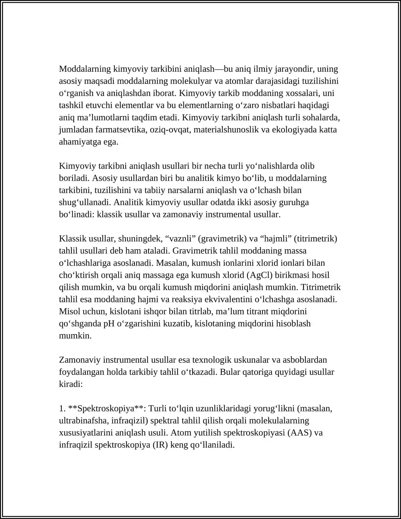 MODDA VA MODDALAR ARALASHMASINING SIFAT VA MIKDORIY TARKIBINI ANIQLASH 4
