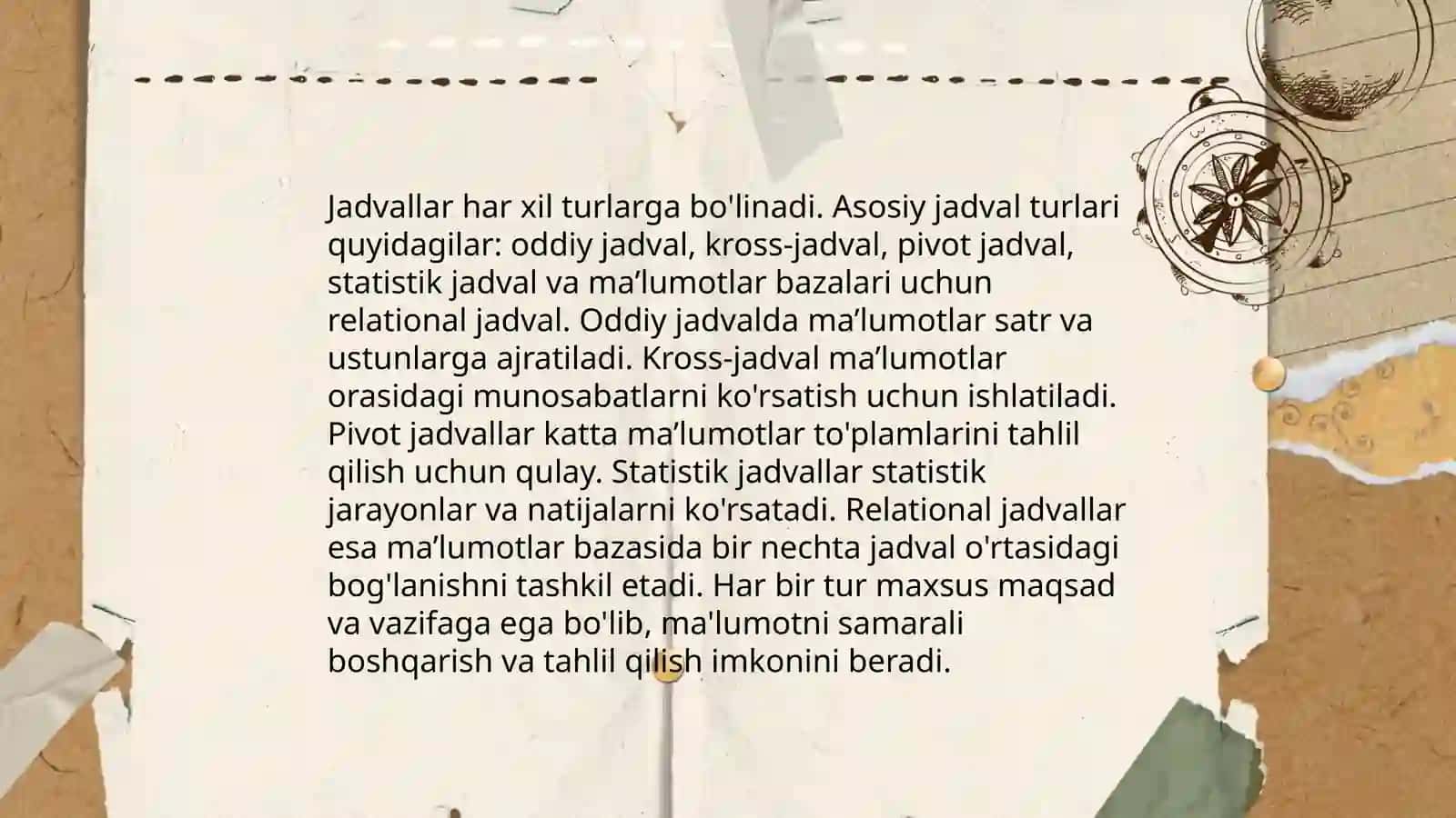Jadval turlari va tuzish qoidalari 4