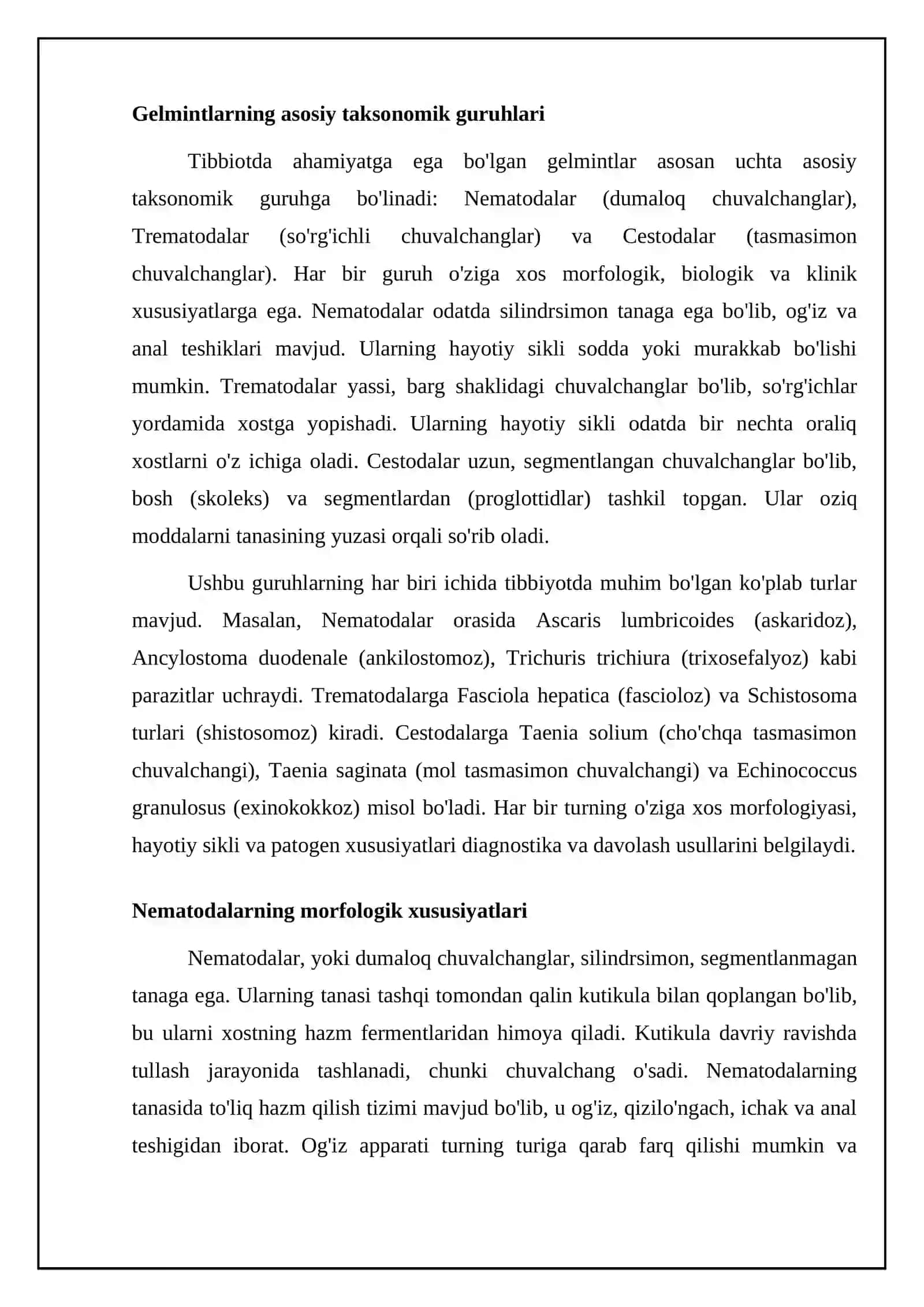 Tibbiyotda ahamiyatga ega boʻlgan gelmintlarning xilma xilligi 4