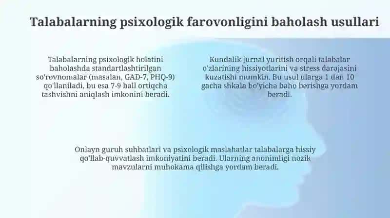 Masofaviy ta'limda talabalarning psixologik farovonligini monitoring qilish usullari va tavsiyalar 4