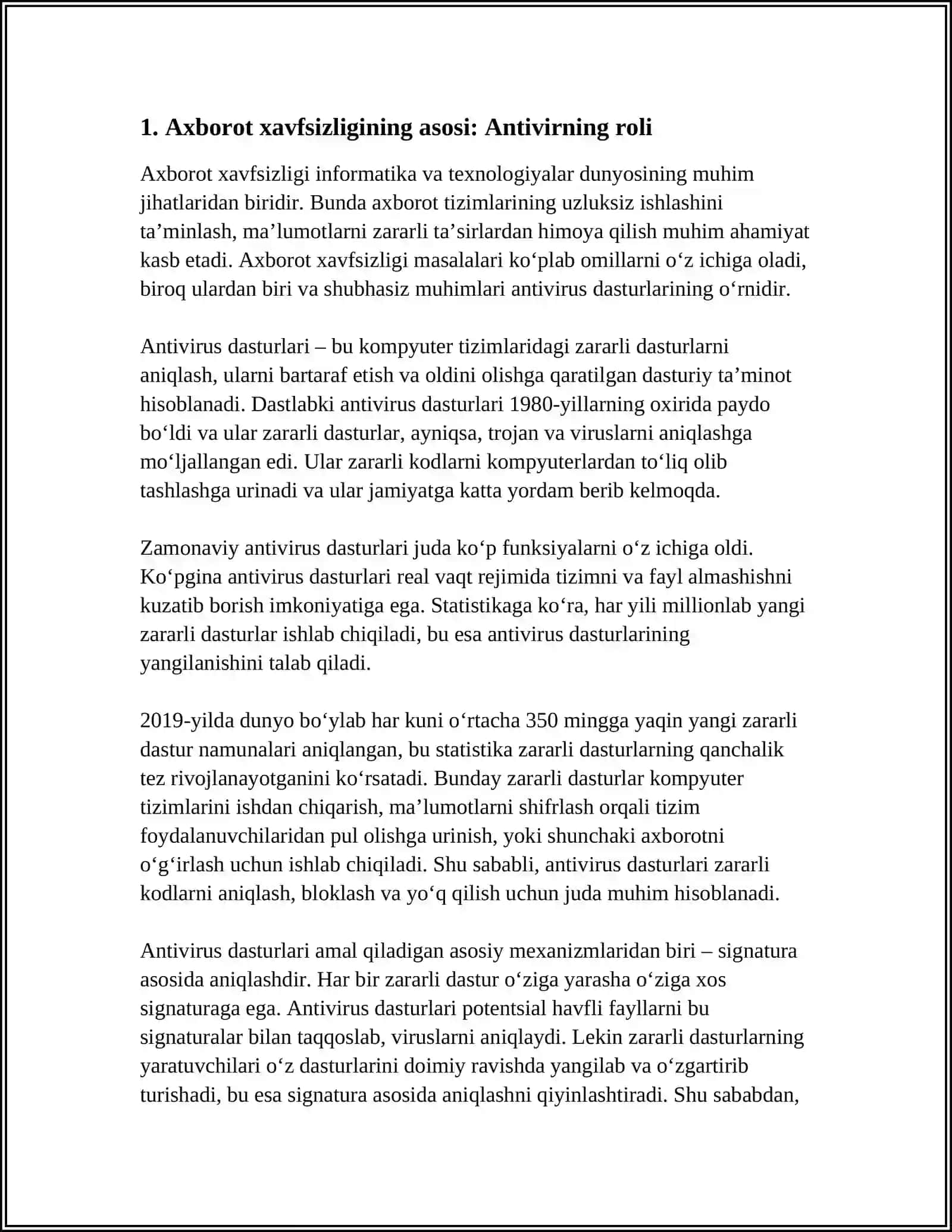 AXBOROTNI FOYDALANUVCHANLIGINI TA’MINLASHDA ANTIVIRUS, IDS, IPS, TE VOSITALARINING O‘RNI 4