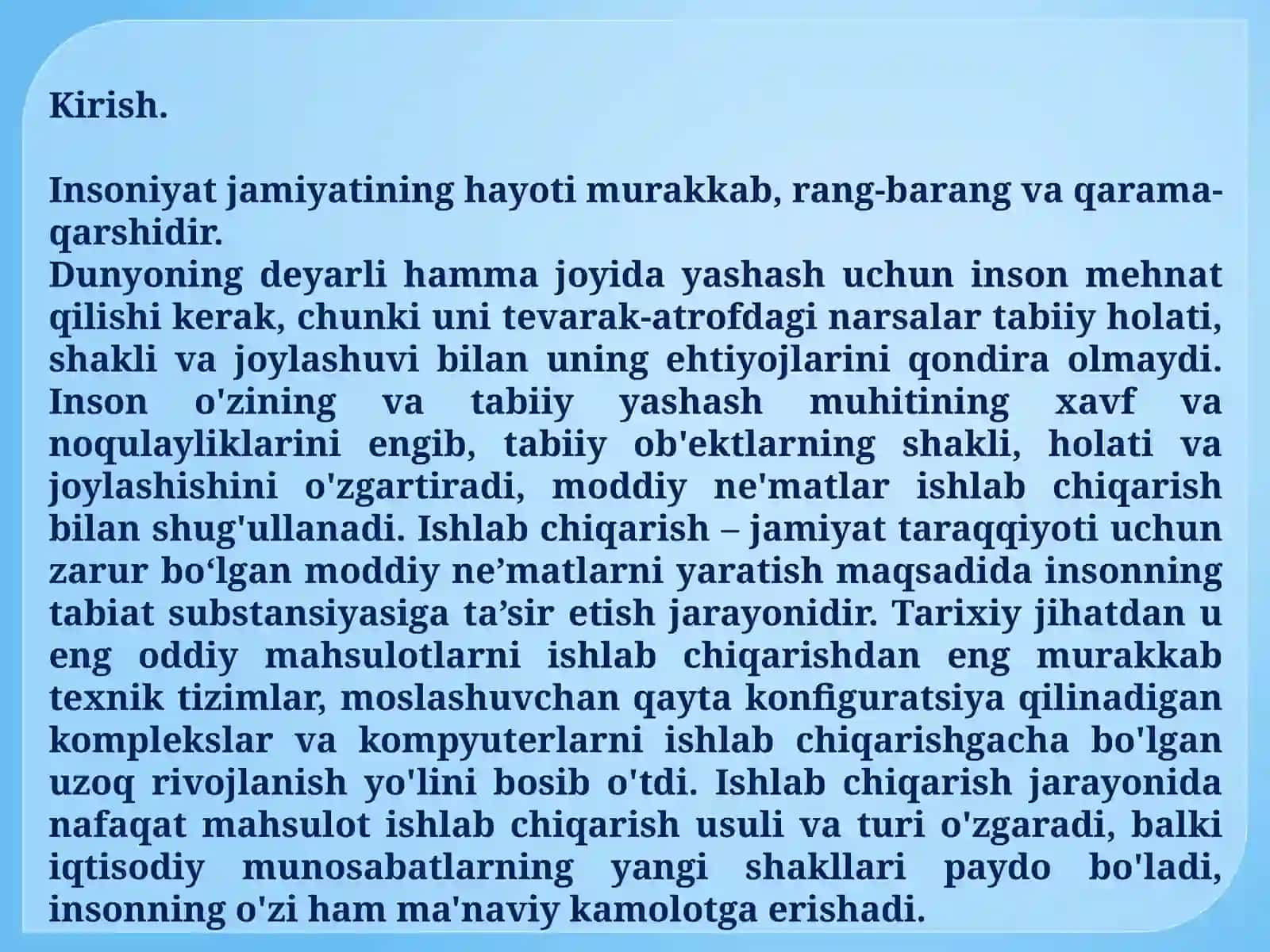 ISHLAB CHIQARISH JARAYONI, UNING NATIJALARI VA SAMARADORLIGI 4