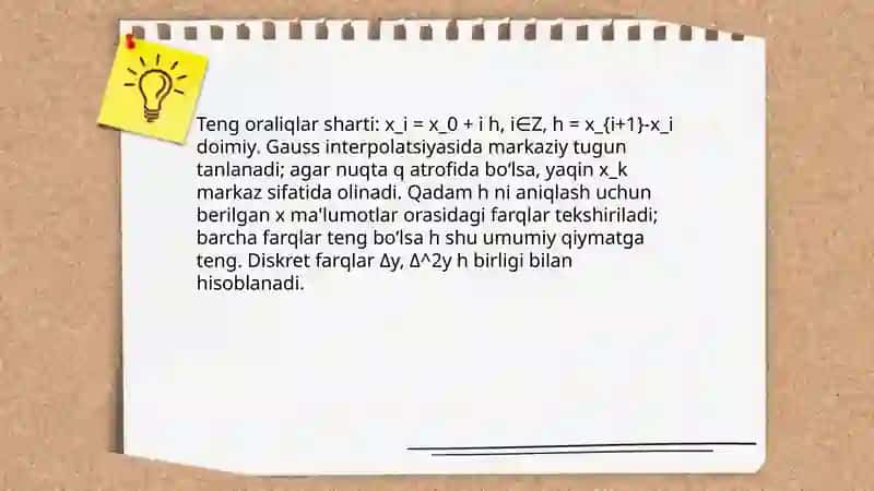 Teng oraliqlar uchun Gaus interpolyatsion ko`phadi 4