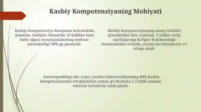 Kasbiy kompetentlik va asosiy tarkibiy qismlari 4