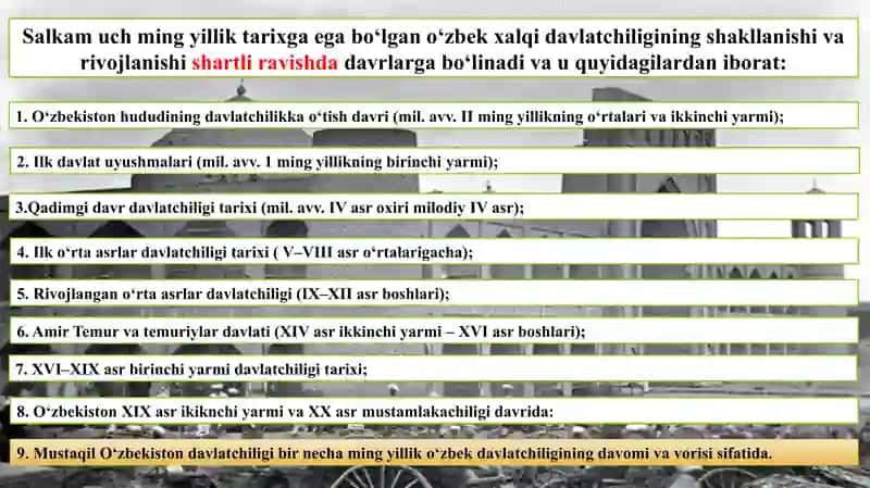 О‘zbek Davlatchiliginin Shakllanishi va Taraqqiyot Bosqichlari 4