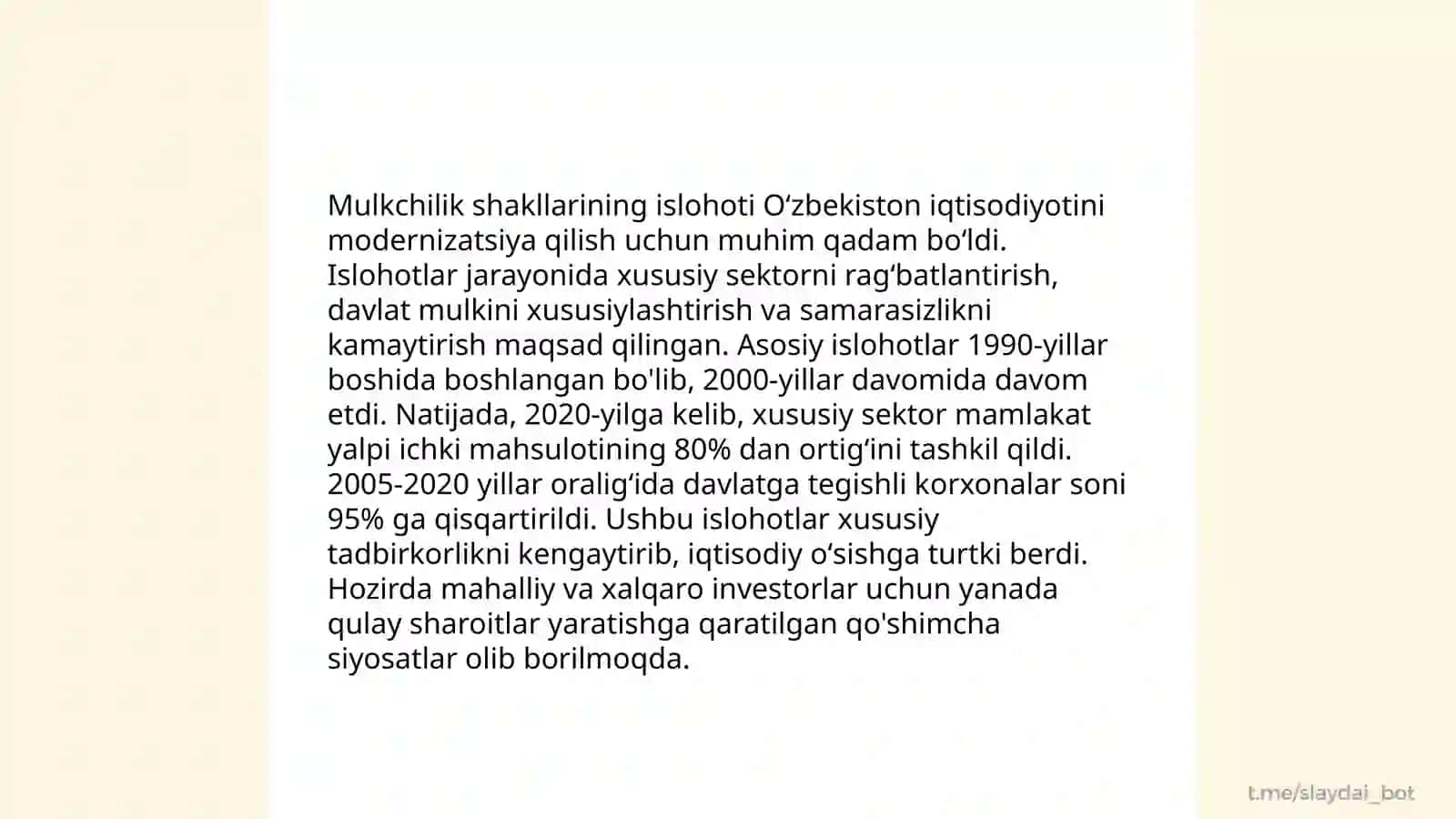 O'zbekiston Respublikasida bozor munosabatlarining shakllanishi, uning yo'nalishi va bosqichlari 4