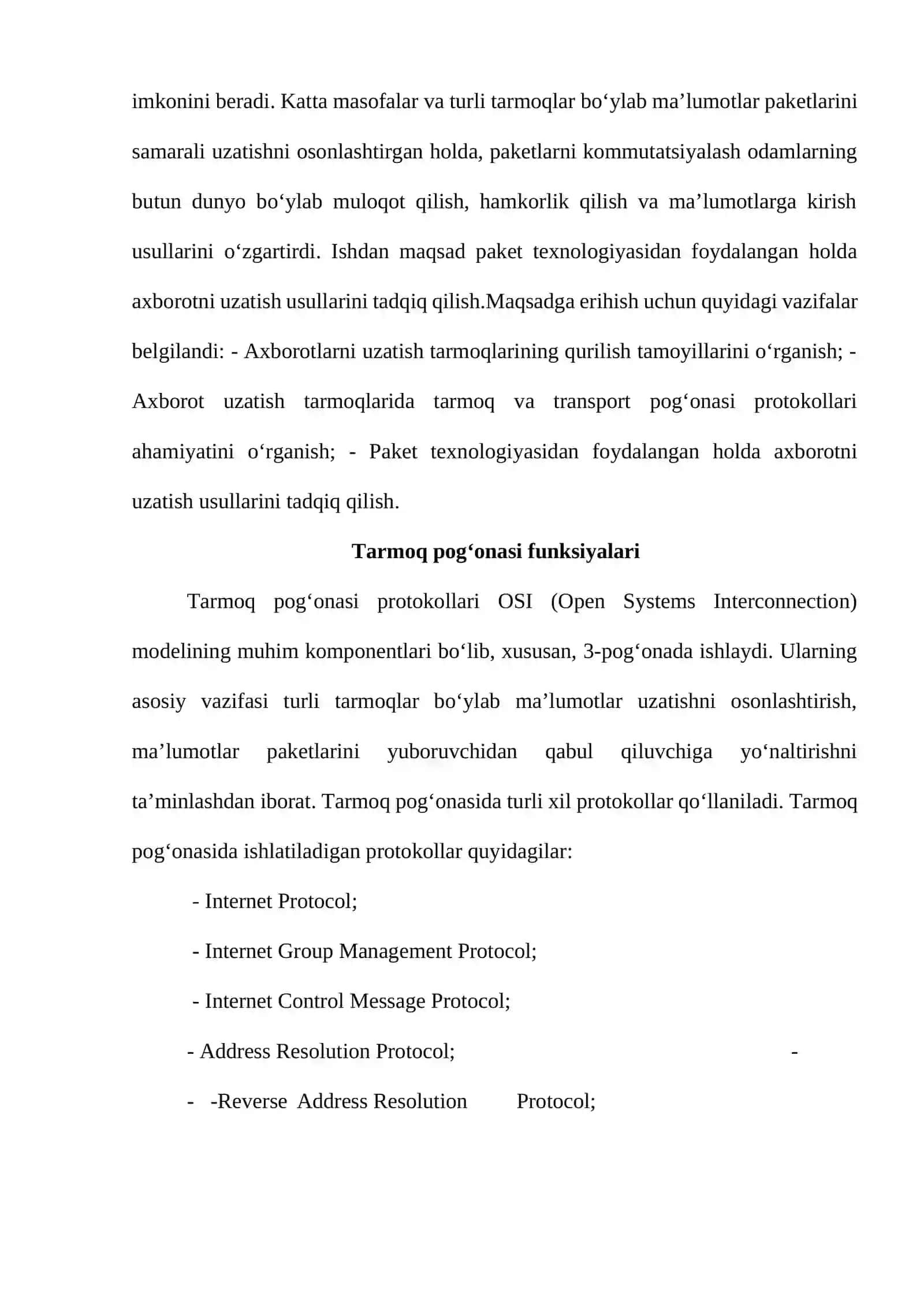 Tarmoq pog‘onasi funksiyalari, IPv4 va IPv6 manzillash tizimlari 4