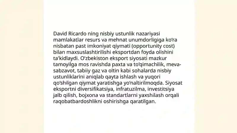 Adam Smithning absolyut ustunlik nazariyasi va O‘zbekiston tajribasida qo‘llanilishi 4