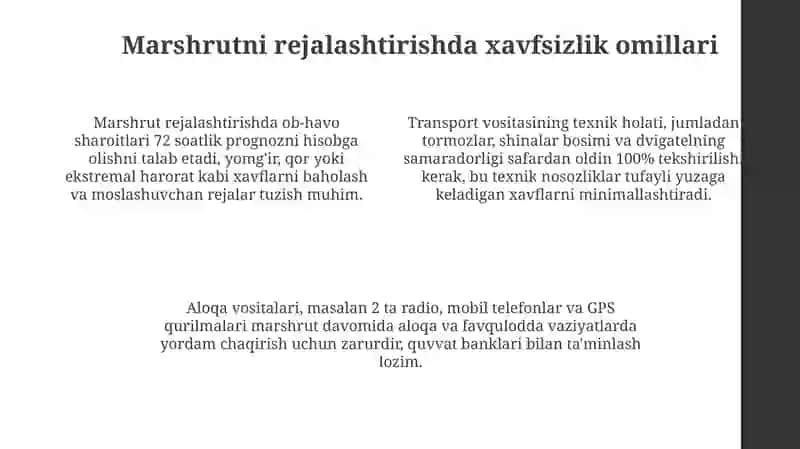 Turistik marshrut tuzishda xavfsizlikni ta'minlash 4
