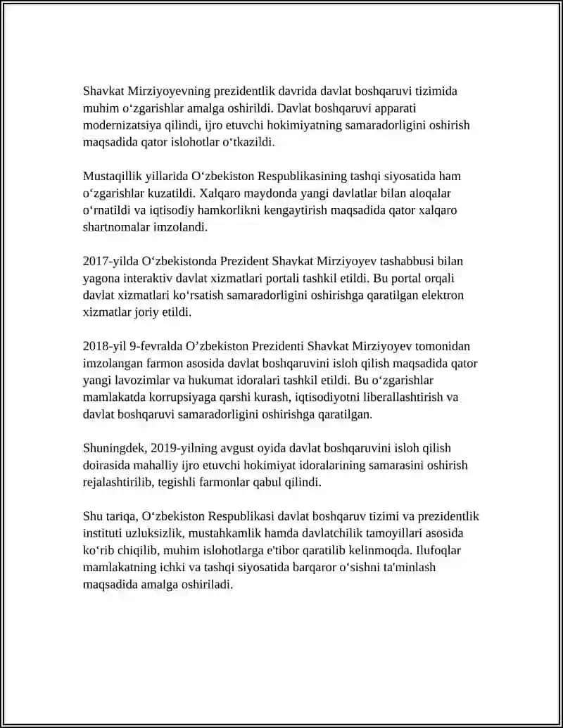 MUSTAQILLIK DAVRIDA OʻZBEKISTONDAGI IJTIMOIY-SIYOSIY JARAYONLAR 4