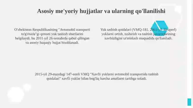 Yuklarni tashish, ortish, tushirish va qayta ishlash shartlari 4