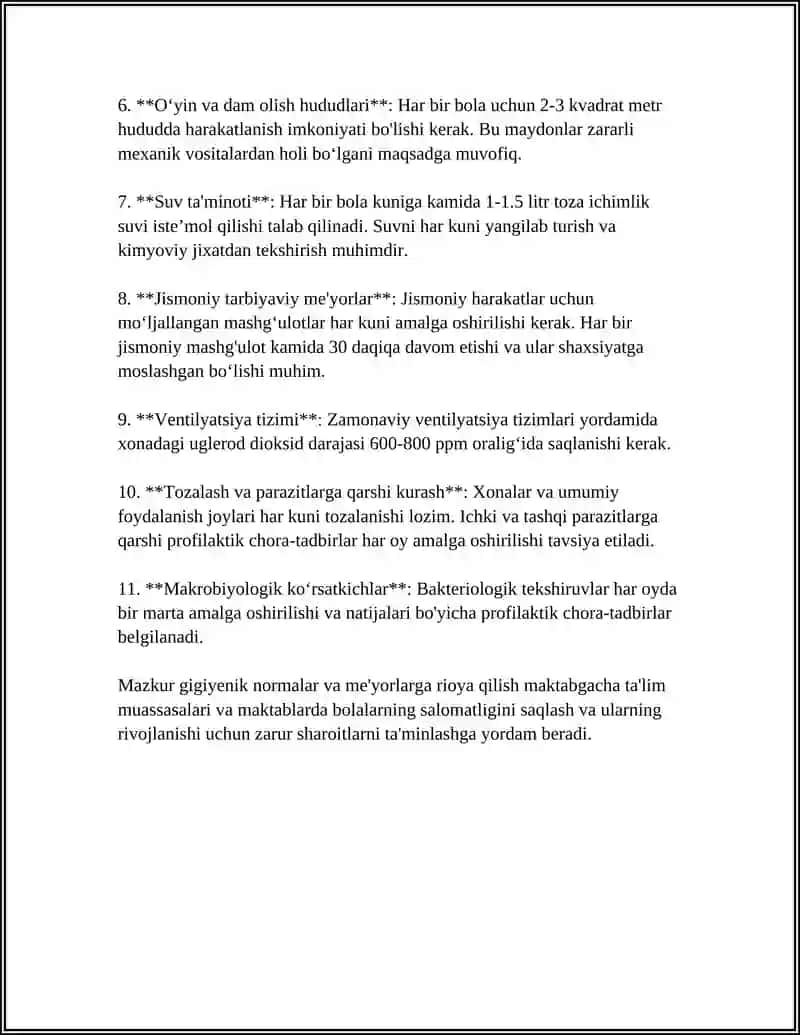 MAKTABGACHA TA'LIM TASHKILOTI VA MAKTABLARGA BO'LGAN GIGIYENIK TALABLAR 4