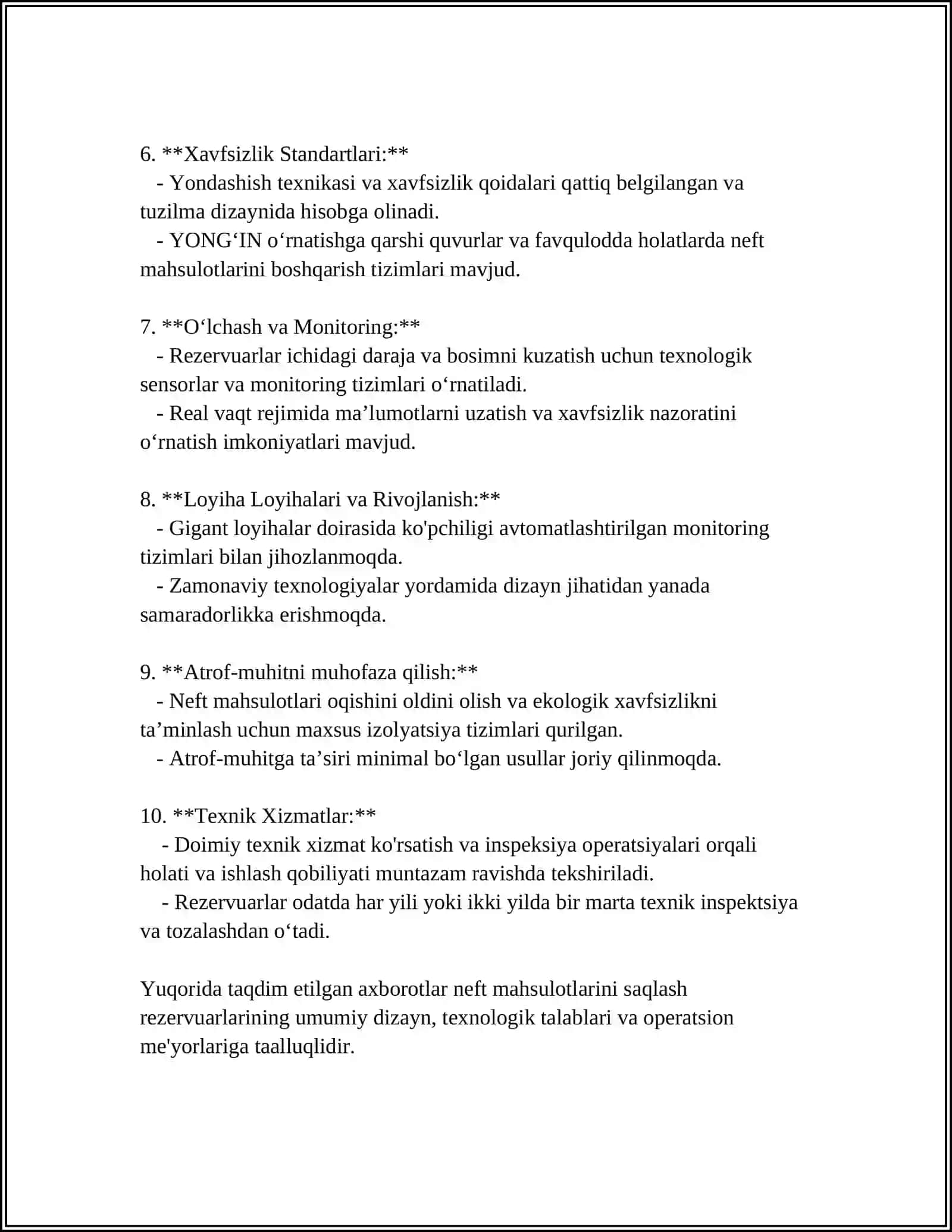 NEFT MAXSULOTLARINI SAQLASH REZERVUARLARIGA XIZMAT KÓRSATISH 4