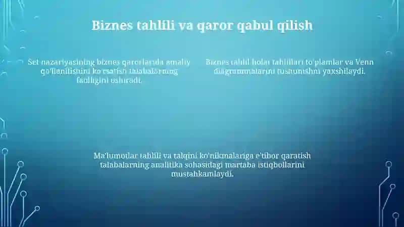 To'plamlar va Venn diagrammalari kabi mavzularni kasbga yo'naltirib o'qitish imkoniyatlari 4