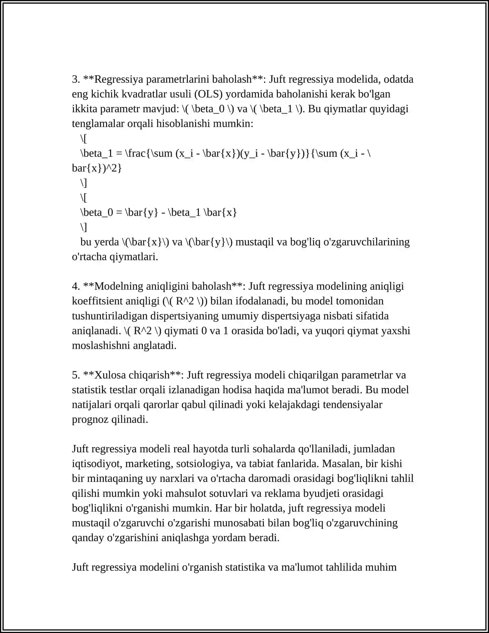 JUFT REGRESSIYA TENGLAMASINI UMUMIY MONANDLIKGA TEKSHIRISH 4
