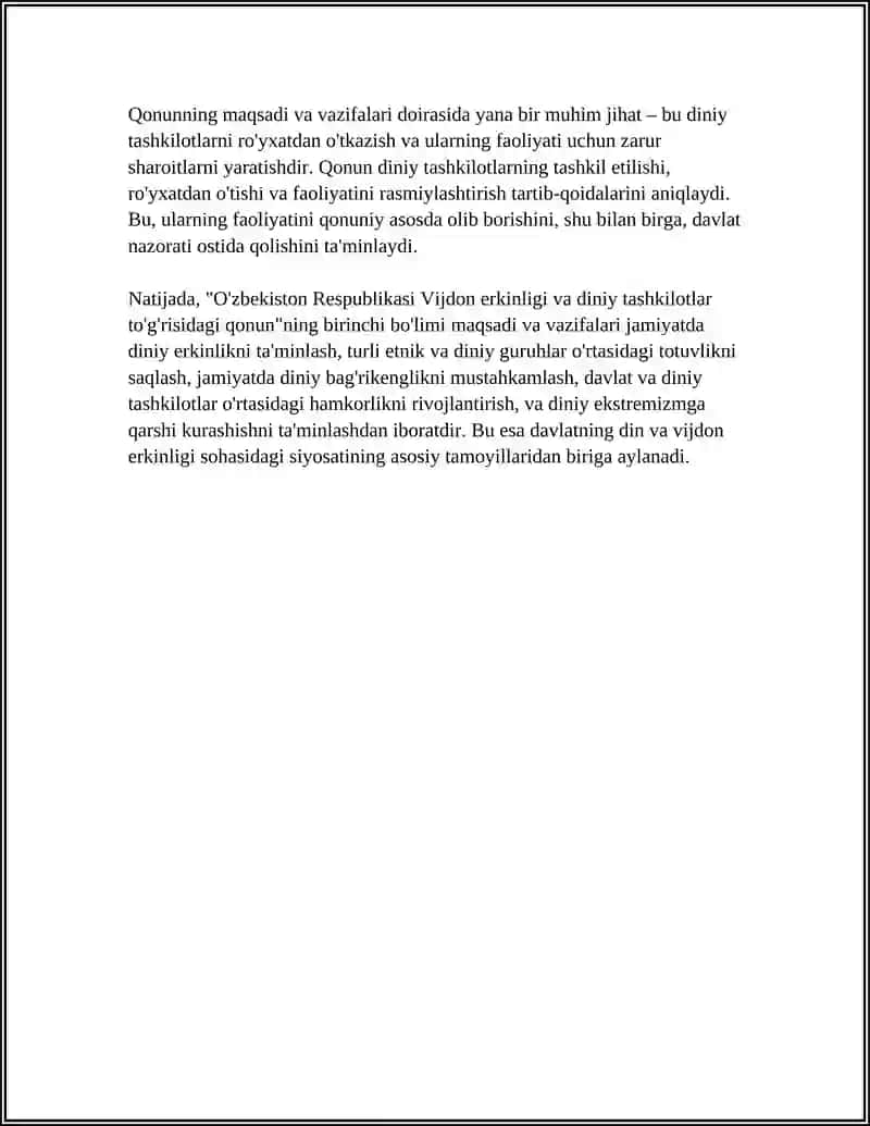 O'ZBEKISTON RESPUBLIKASI VIJDON ERKINLIGI VA DINIY TASHKILOTLAR TO'G'RISIDAGI QONUN 4
