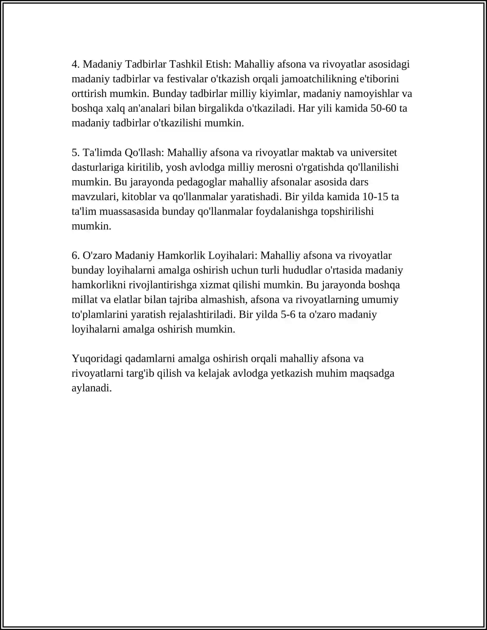 AFSONA, RIVOYAT, NAQLLARNI YASHAB TURGAN HUDUDIDA TARQALGAN LOKAL VARIANTLARNI YIG'ISH VA TAHLIL ETISH 4