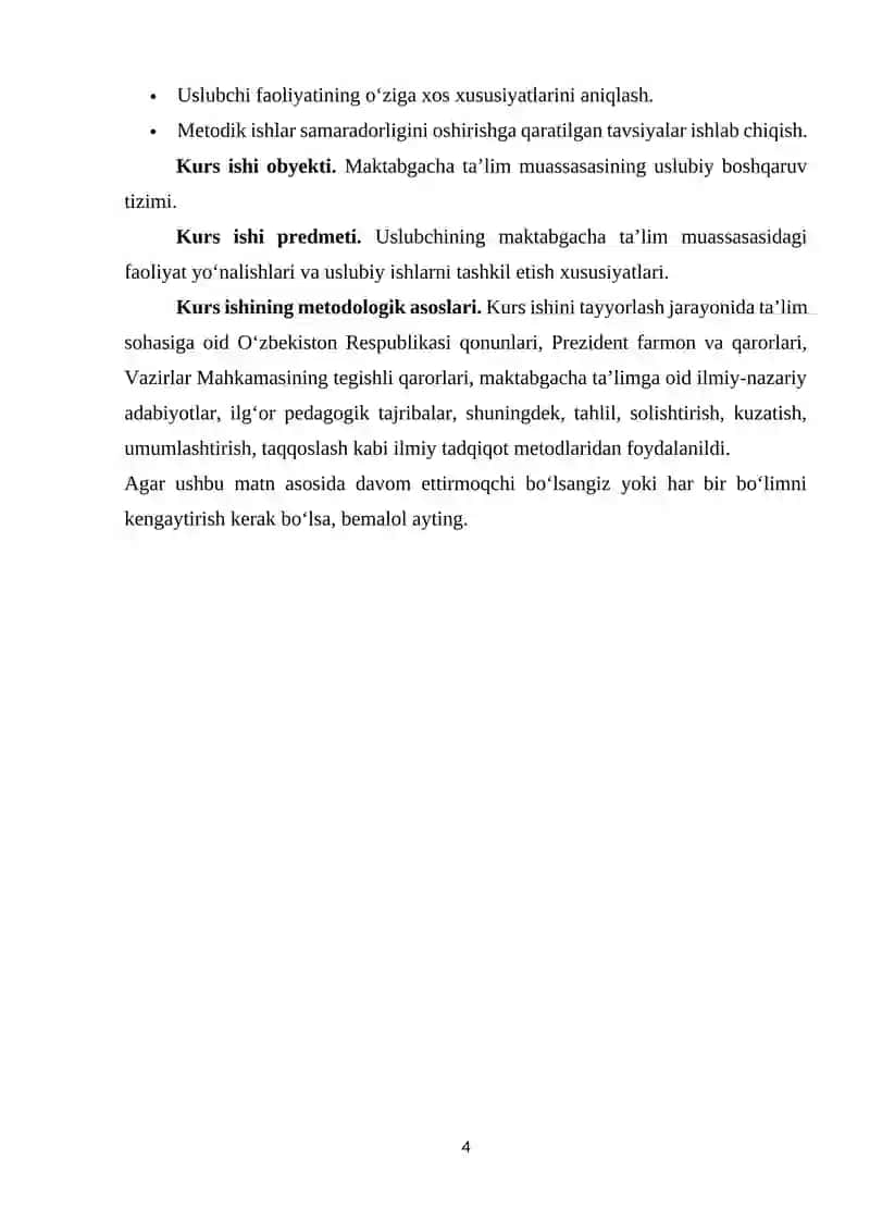 MAKTABGACHA TA'LIM MUASSASASI USLUBIY BOSHQARUVIDA USLUBCHI FAOLIYATINING O'ZIGA XOS XUSUSIYATLARI 4