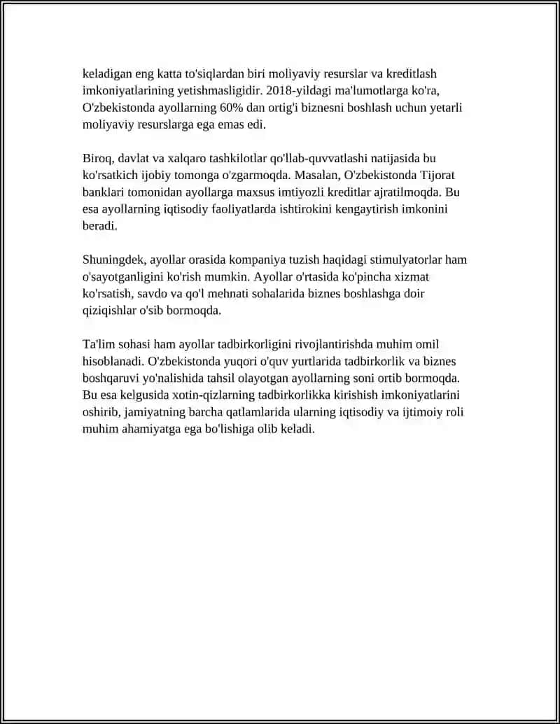 JIZZAX VILOYATIDA XOTIN-QIZLARNING IQTISODIY FAOLLIGINI OSHIRISHGA QARATILGAN ISLOHOTLAR 4