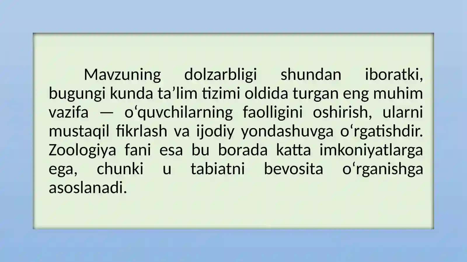 Biologiya (Zoologiya) ni oʻqitishda sinfdan tashqari ishlarni tashkil etish 4
