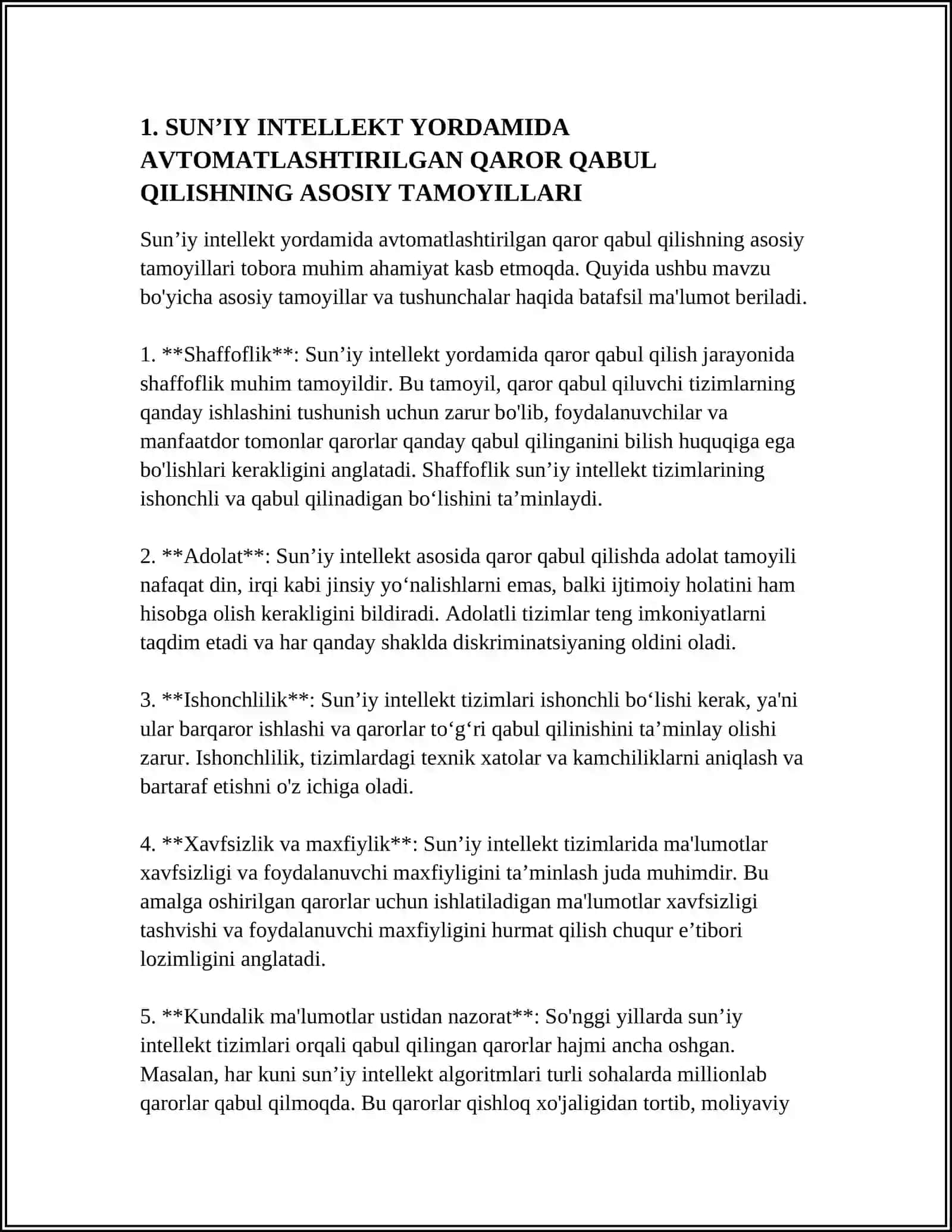 SUNʼIY INTELLEKT YORDAMIDA AVTOMATLASHTIRILGAN QAROR QABUL QILISH 4