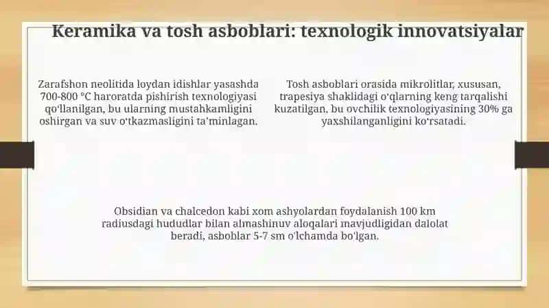 Zarafshon vohasi Neolit davri jamoalari moddiy madaniyatining oʻziga xos xususiyatlari 4