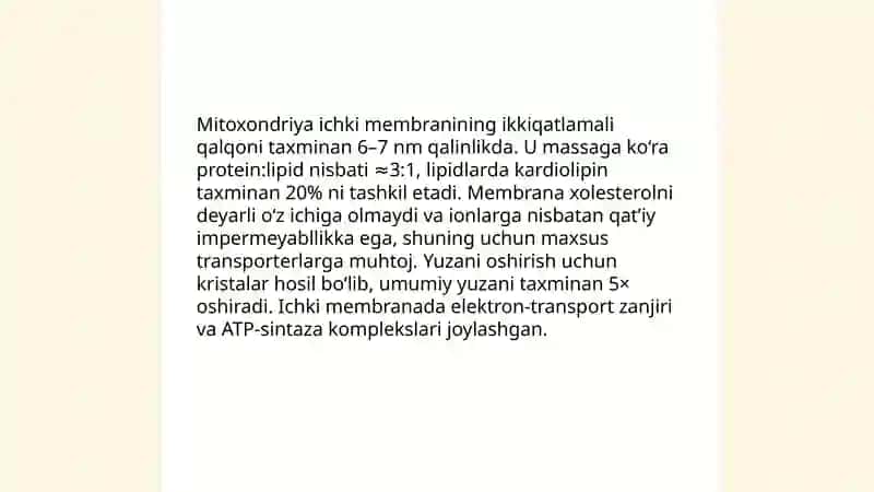 Mitoxondriya membranalarining tuzilishi 4