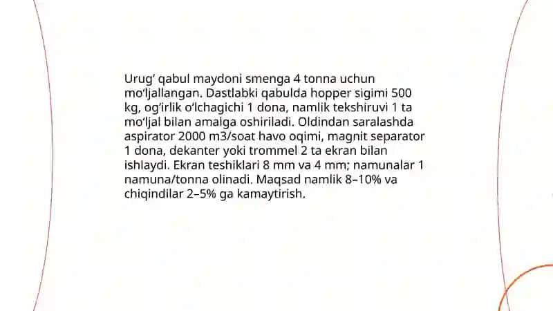 Smenda 4 tonna kunga boqar urugʻini tozalash chaqish va ajratish texnalogiyasi 4