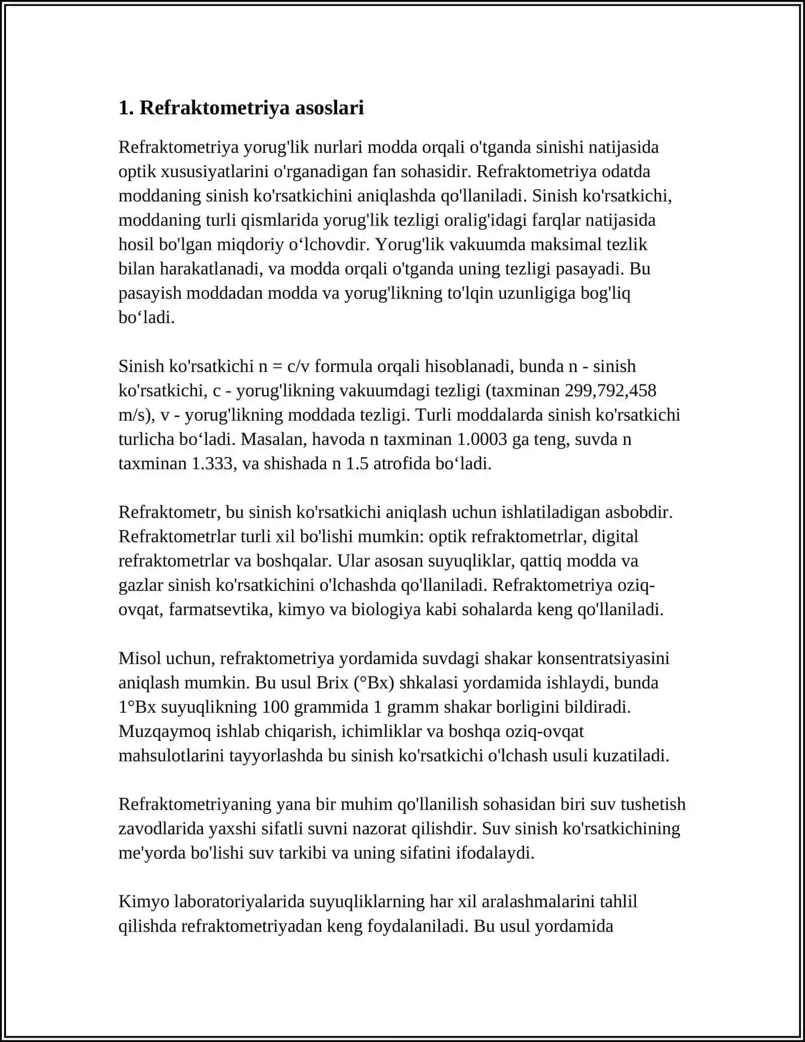 REFRAKTOMETR YORDAMIDA SUYUQLIKLARNING SINDIRISH KOʻRSATKICHINI ANIQLASH 4