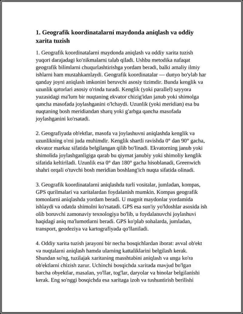 GEOGRAFIYA MAYDONCHASIDA O‘TKAZILADIGAN BIROR MAVZUGA BIR SOATLIK DARS ISHLANMA YOZISH 4