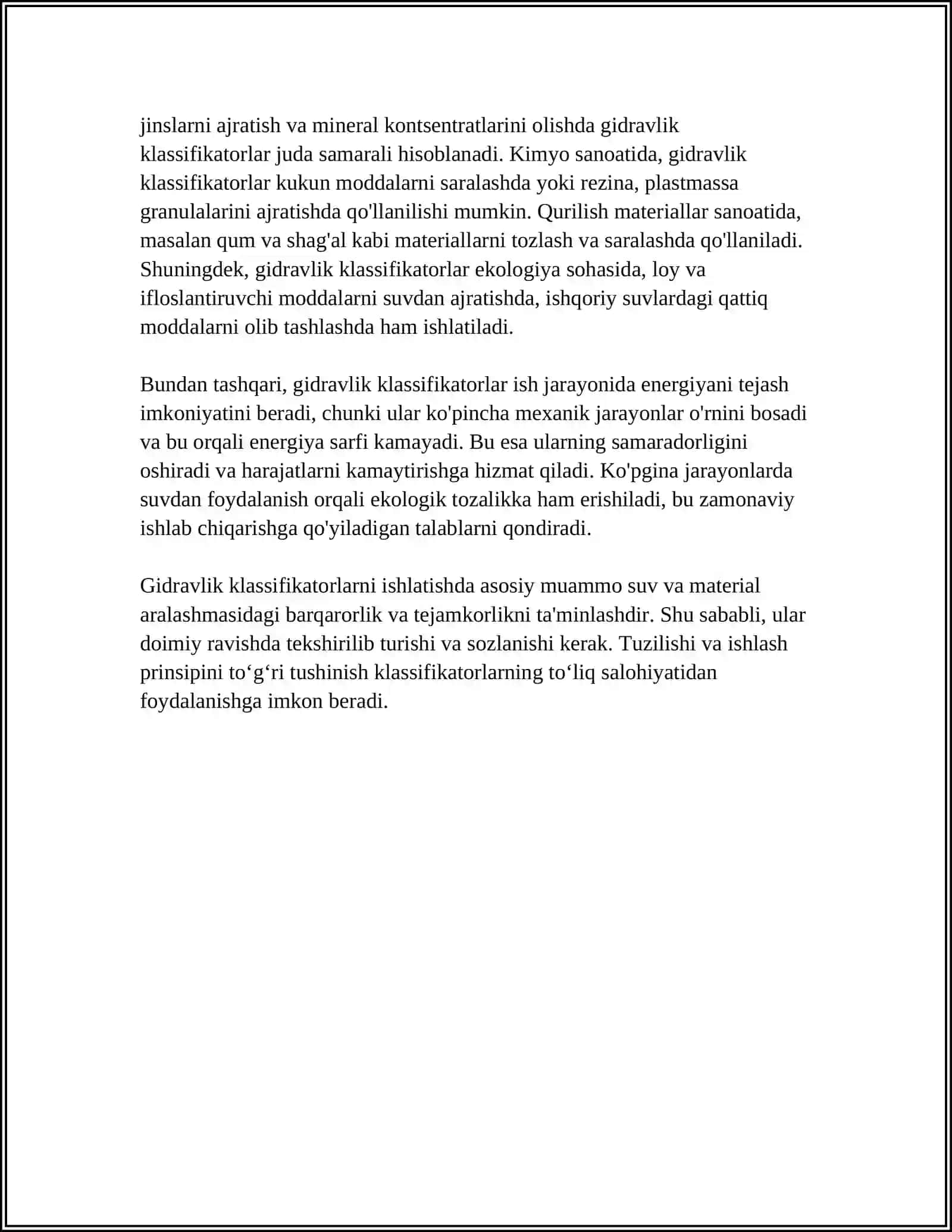 GIDRAVLIK KLASSIFIKATORLAR TURLARI, TUZILISHI ISHLASH PRINSIPI VA QOʻLLANILISHI SOHALARI 4