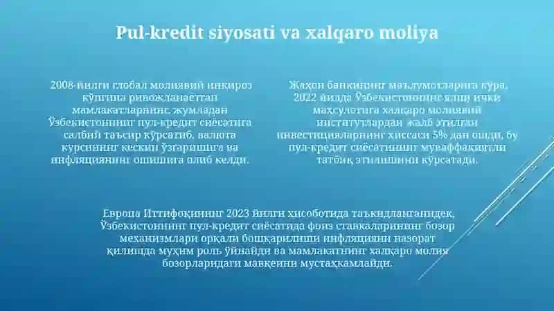 Moliyaning iqtisodga tasiri. Xalqaro moliya 4