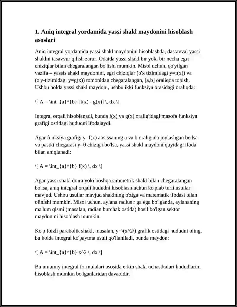ANIQ INTEGRALNING TATBIQLARI:YASSI SHAKL, YASSI SHAKLNI AYLANTIRISHDAN HOSIL BO'LGAN JISM HAJMLARI; SFERA, SHAR SIRT VA HAJMI ISBOTI 4