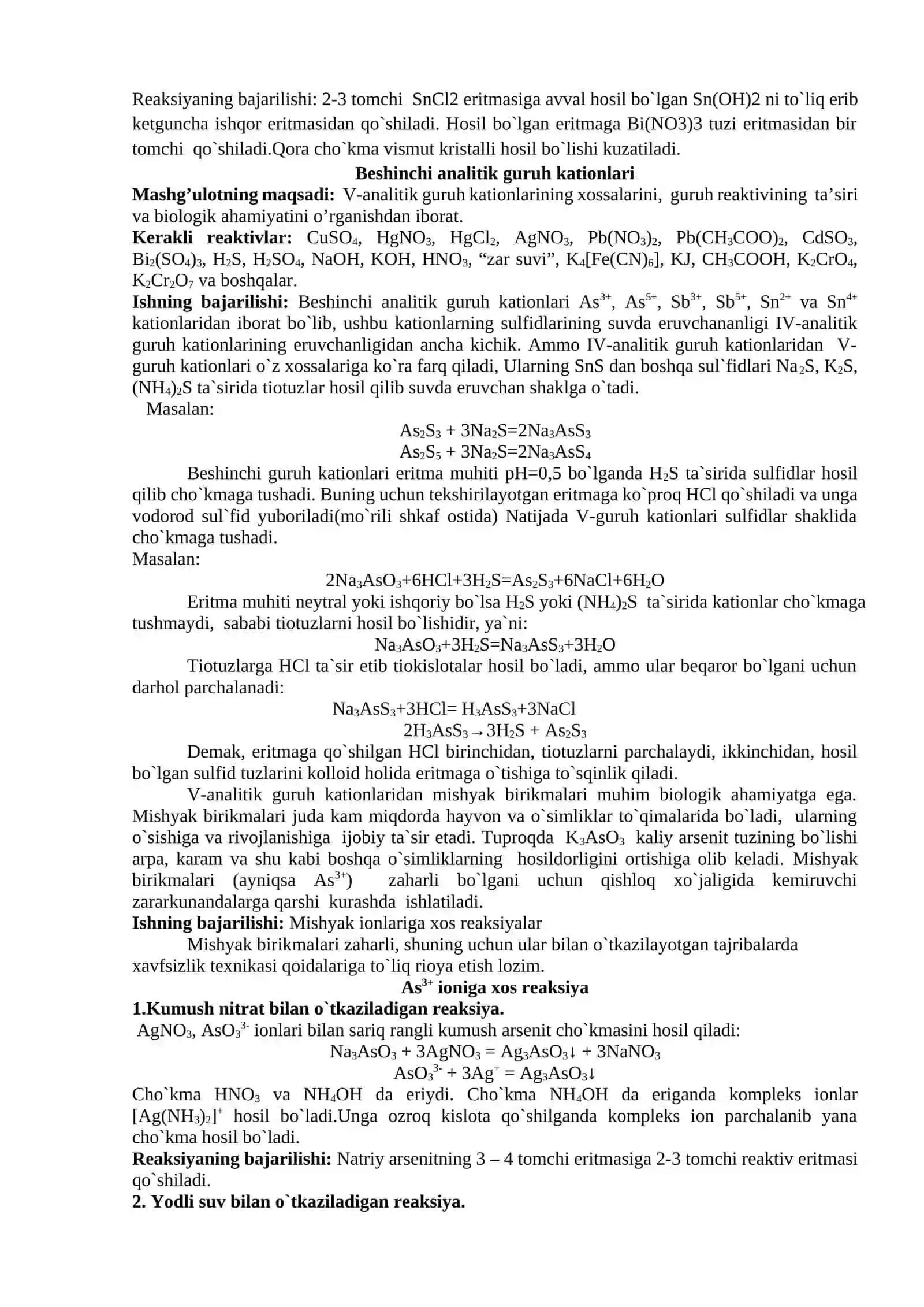 To‘rtinchi va Beshinchi analitik kationlariga xos reaksiyalar 4